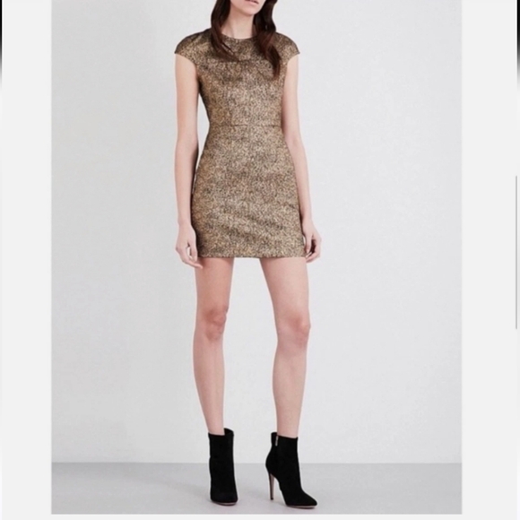 Diane Von Furstenberg Hadlie Two Metallic Gold Jacquard Sheath Dress Size 4 - Picture 3 of 13